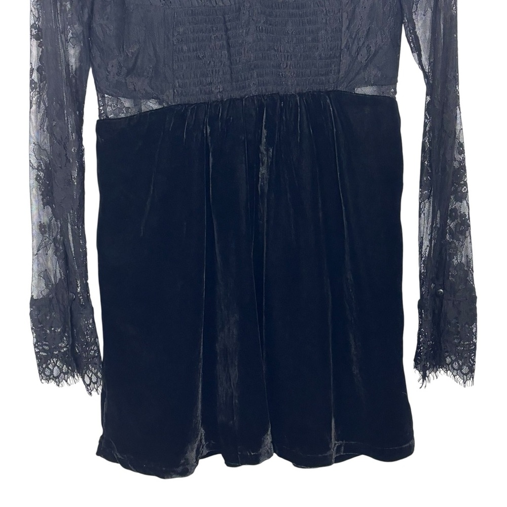 FREE PEOPLE MARLIE BLACK SHEER LACE LONG SLEEVE WHIMSIGOTH VELVET MINI DRESS - Picture 9 of 15